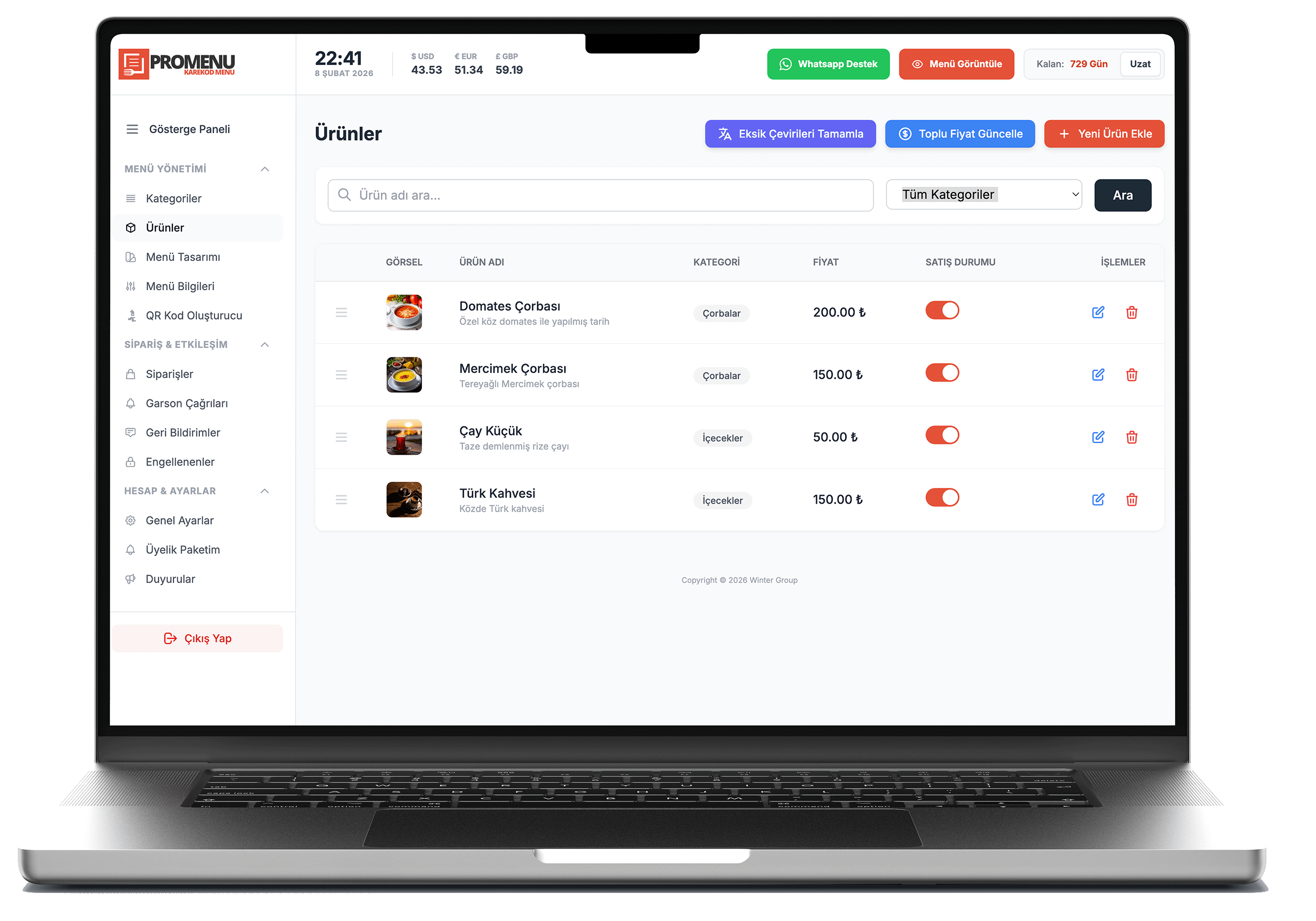 ProMenu Yönetim Paneli
