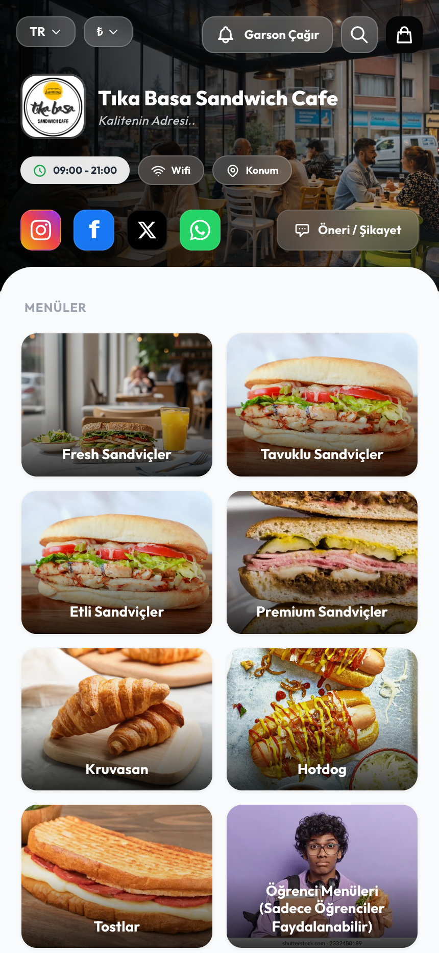 Tıka Basa Sandwich Cafe QR Menü Önizleme