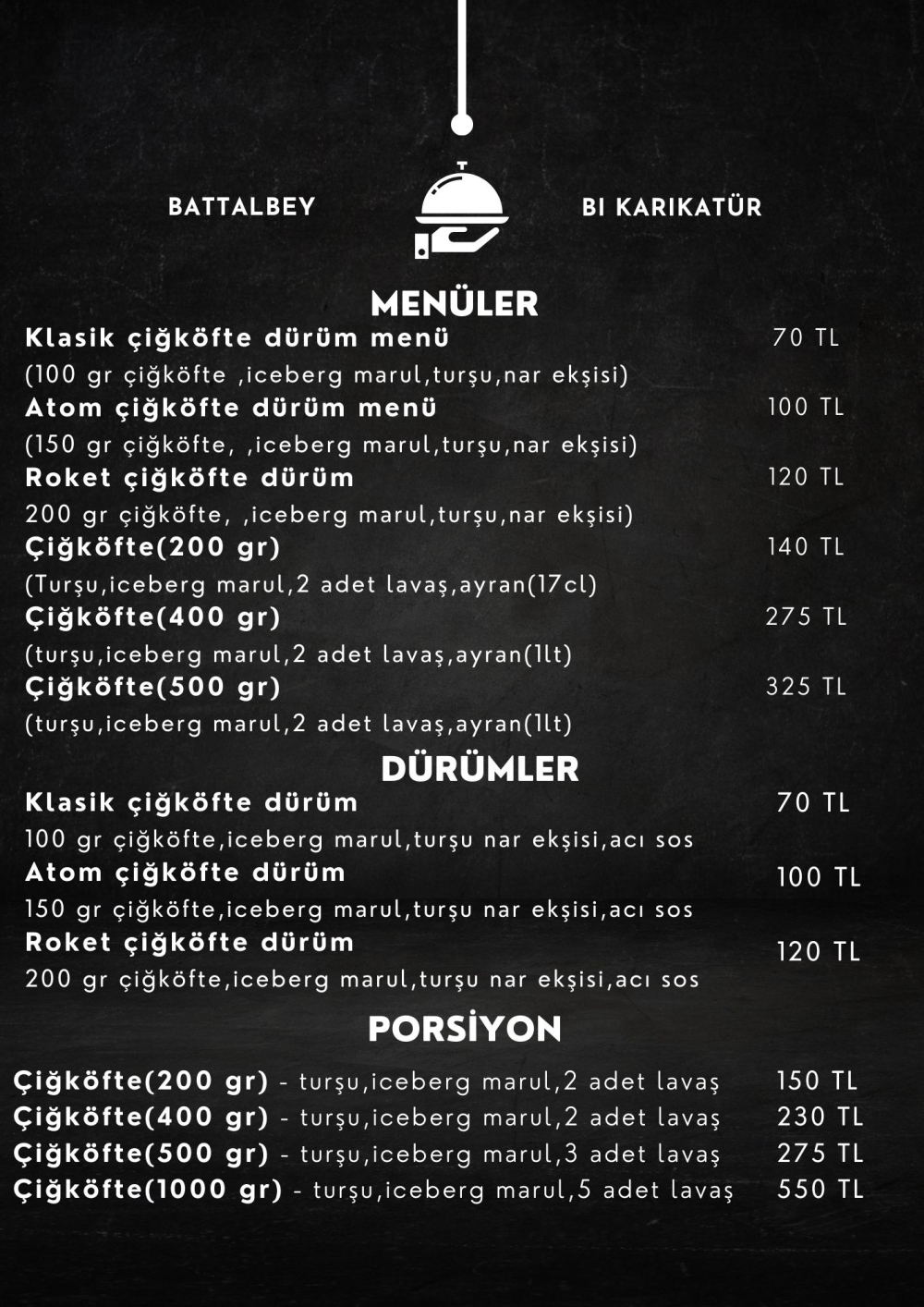 çiğköfte menüsü